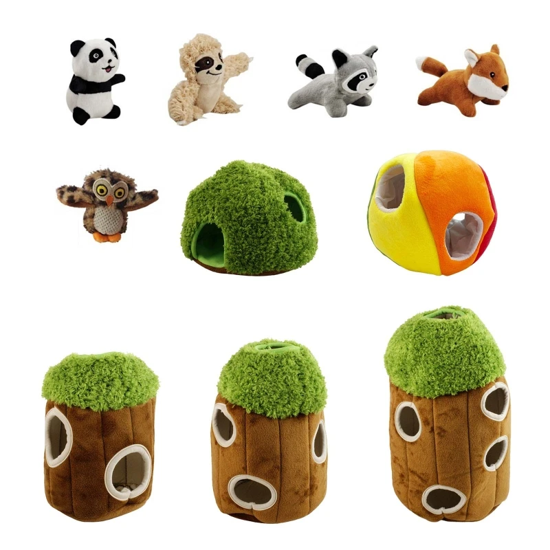 LXAF Plush Dog Toy Hide And Seek Activity for Dogs Burrow Interactive Puppy Squeak Puzzle Toys Stuffed Woodland Animals