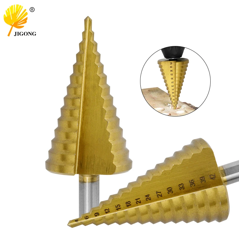 

4-42 Pagoda Staircase Drill With Titanium Plated Triangular Handle Straight Groove Electric Drill For Drilling/Expanding Holes