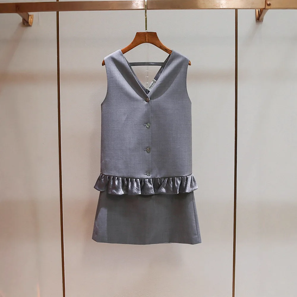 

Casual Style Backless Ruffle Hem Top Skirt Set Women's High-End Summer New Arrival Elegant Commuting Ensemble Half Body Skirt