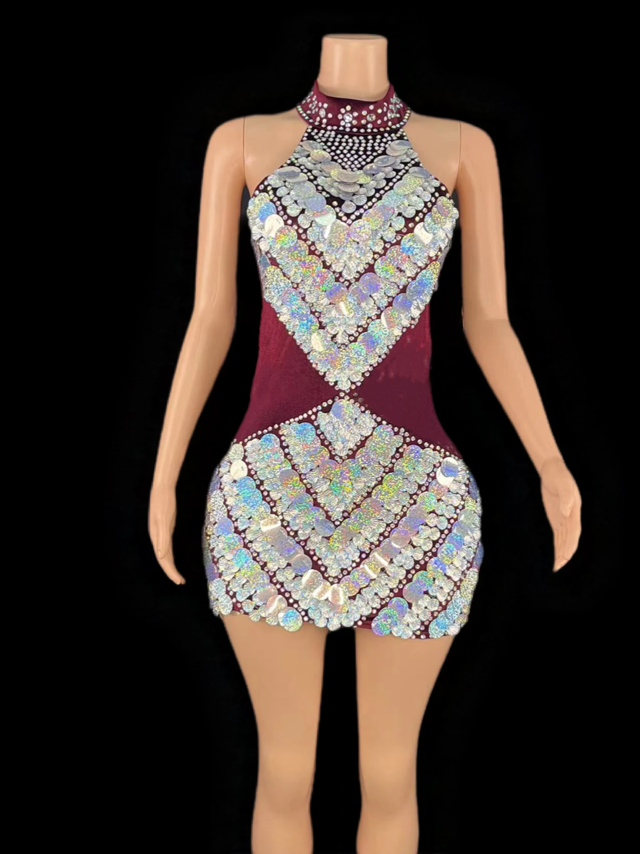 

Performance attire sexy female glitter four color dress with buttocks wrapped and slim fitting to highlight body shape