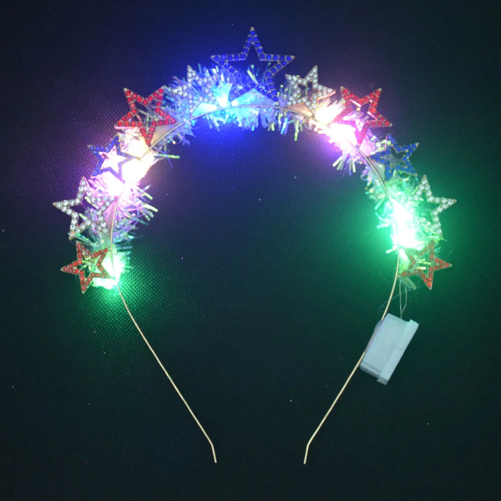 1pcs Flashing Light Up Glow Rhinestone Star Headband Crystal Bride Headpiece Princess Party  for Women Girls Wedding Festival