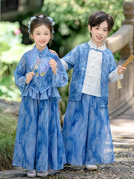 

Традиционная китайская одежда Ханьфу для учащихся начальной школы, костюм для выступлений на сцене, для церемонии декламации стихов в детском саду