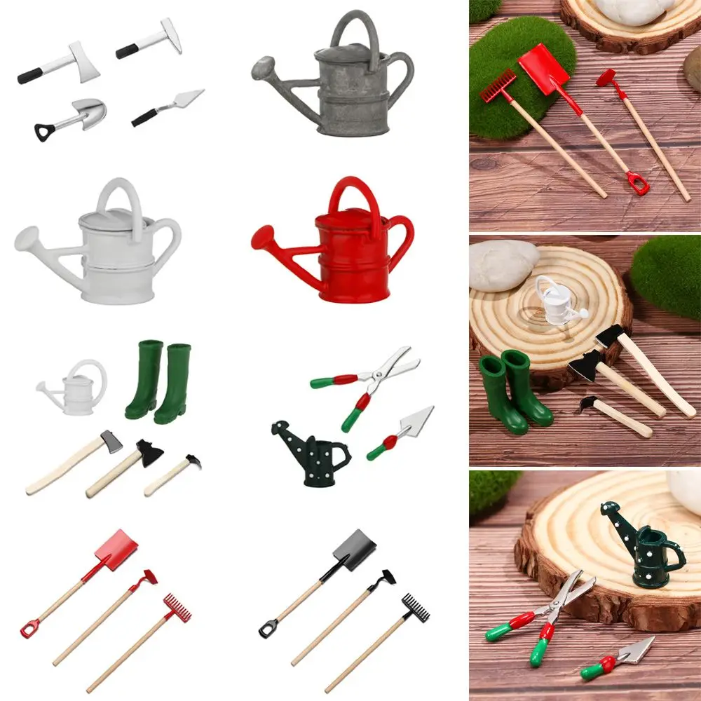 1Set Dollhouse Accessories Toys Hoe Shovel Miniature Tools Doll Farming kits Watering Pot Scene Model Playing House Fairy Garden