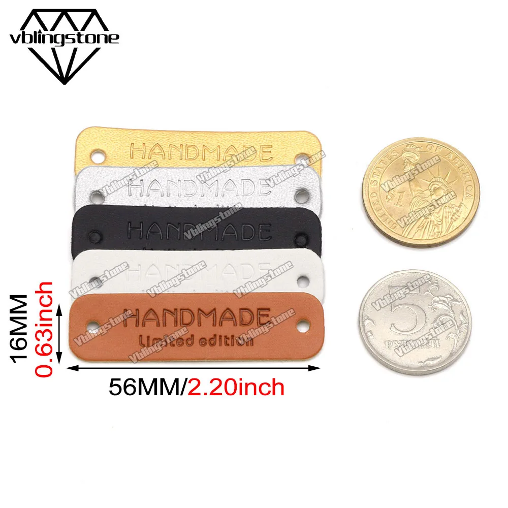 50 Stück handgefertigte PU-Leder-Etiketten in limitierter Auflage, handgefertigte Etiketten für Kleidung, Nähen, Etiketten, DIY-Geschenk, Metall-Doppelkappe, runde Niete – Detail 3