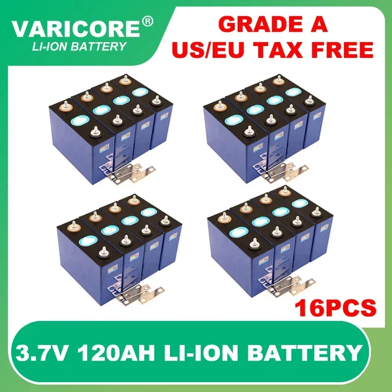 16pcs 3.7v 120Ah Lithium battery Large single Power cell for 3s 12v 24v 36v 48v electric vehicle Off-grid Solar Wind Tax Free