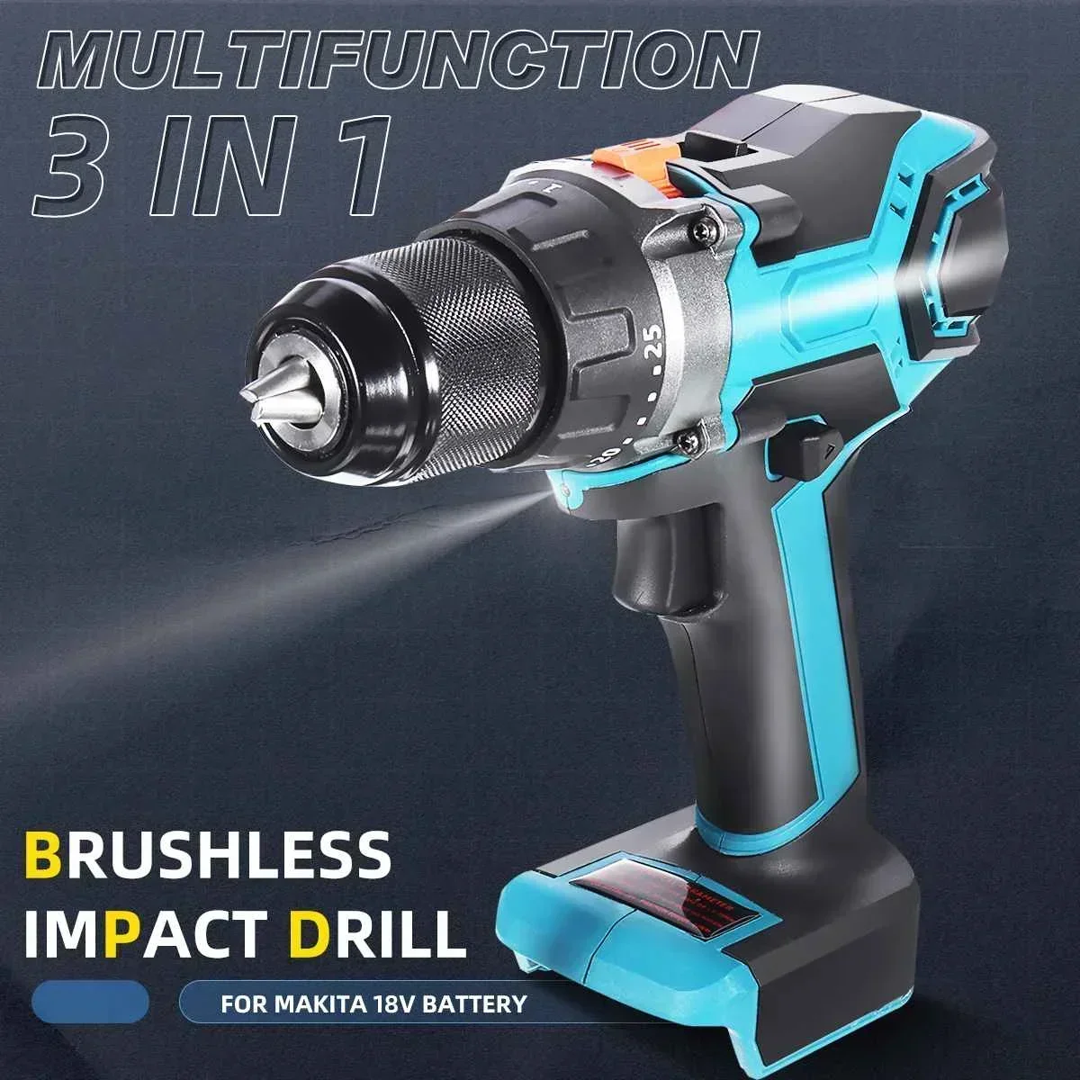 13mm Cordless Electric Impact Drill 3 in1 Brushless Electric Screwdriver Wireless Power Driver For Makita 18V Battery