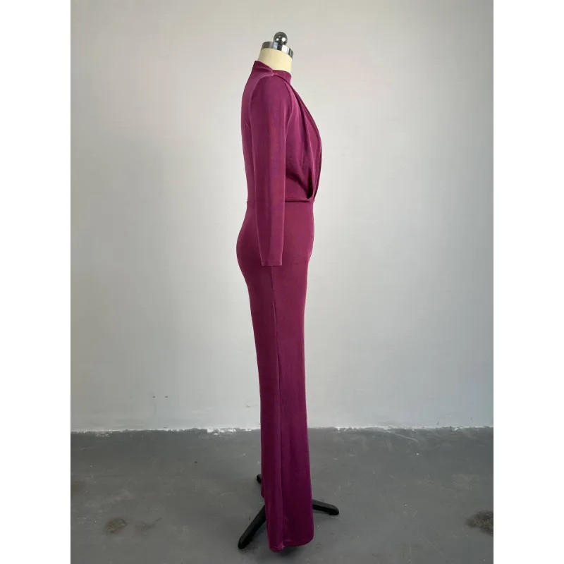 Mono ajustado de cuello alto y cintura alta para mujer, ropa elegante de temperamento, moda femenina, monos de pierna ancha, primavera 2024