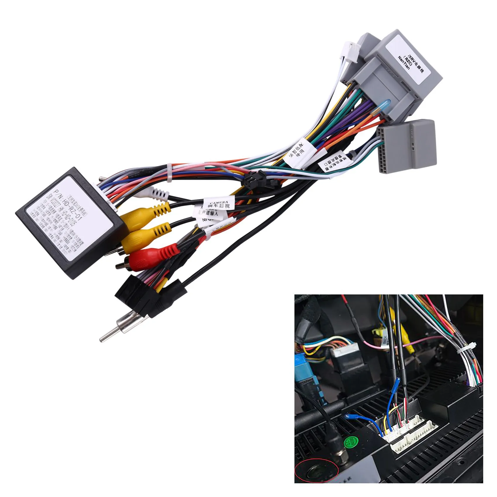 Car 16Pin Power Wiring Harness Cable Adapter with Canbus+USB for Honda XR-V Vezel Jade Fit Install Android Stereo