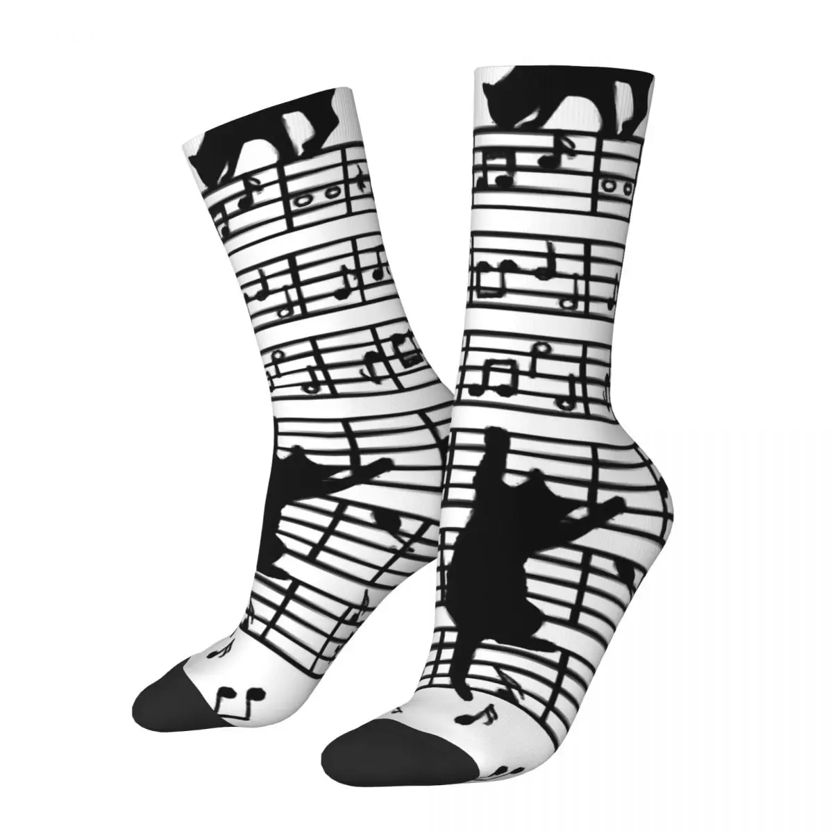 Crazy Sock for Men Cats Musical Hip Hop Harajuku Interesting Note Happy Seamless Pattern Printed Boys Crew compression Sock