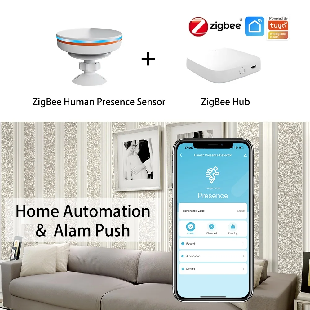 ZigBee 3.0/Wifi Human Presence Sensor 5V MMwave Radar With Siren Alarm Motion Lux Detection Tuya/Smart Life Home Automation DIY