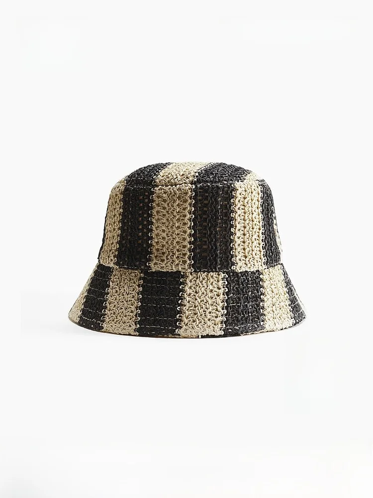 

H&M Men's Straw Woven Fisherman Hat Summer New Style Wide Brim Cap Casual Universal Season All-Match Men's Accessory