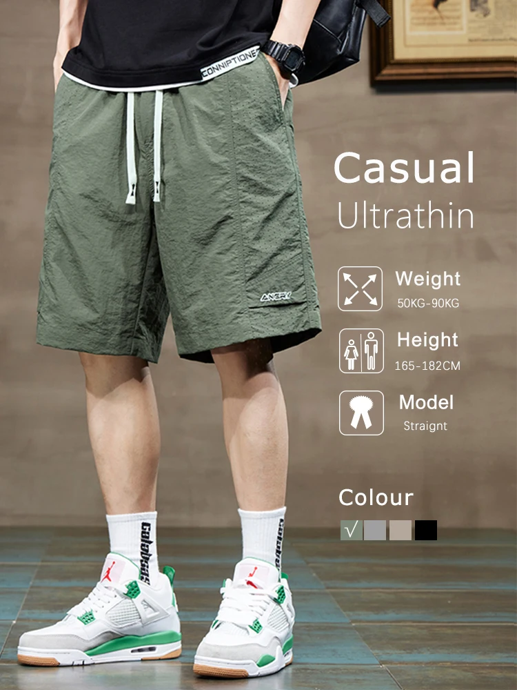 New Thin Men\'s Cargo Shorts Elastic Waist Casual Outdoor Sweatpants Straight Loose Wide Army Green Gray Short Pants