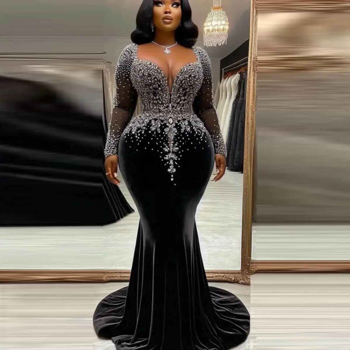 

Великолепные платья для выпускного вечера Русалка Vestidos de Gala Бархатные вечерние платья больших размеров с рукавами из бисера Велюровое платье для выпускного вечера