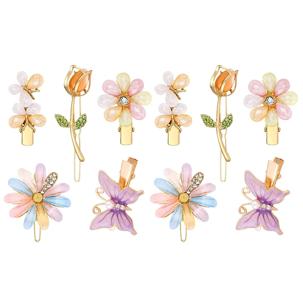 

10pcs Butterfly Flower Hair Clips Flower Hair Clips for Girls Mini Crystal Women Hairpins Travel Party Accessories