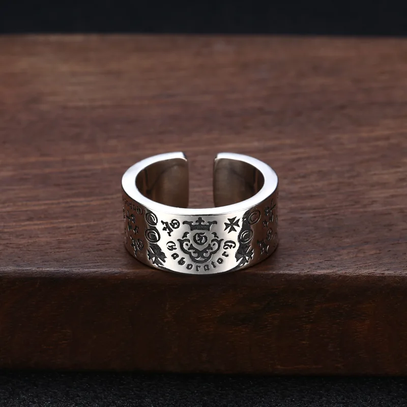 

s925 sterling silver ring Cross men's index finger ring Crown English letters Korean style personalized shop