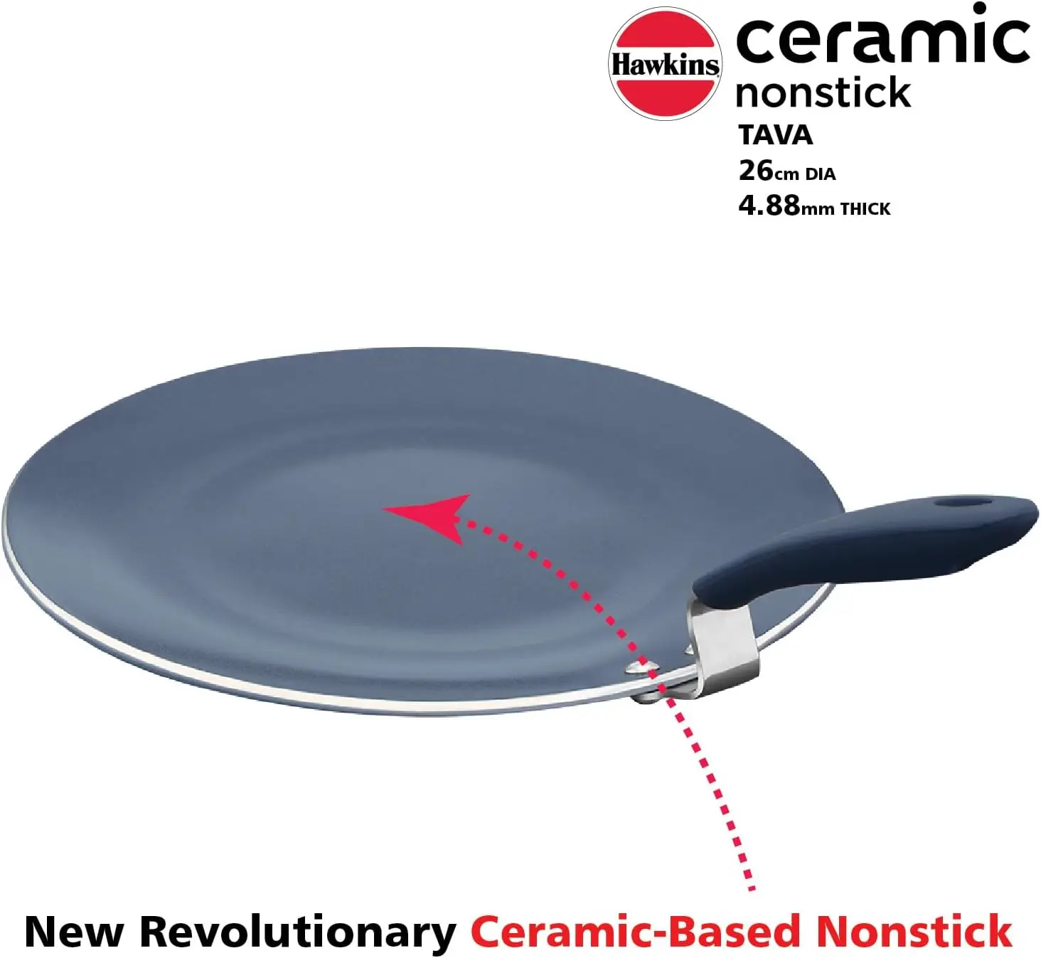 HAWKINS Ceramic Nonstick Tava, 26 cm Diameter, Induction Paratha Tawa, Granite Griddle (ICT26)