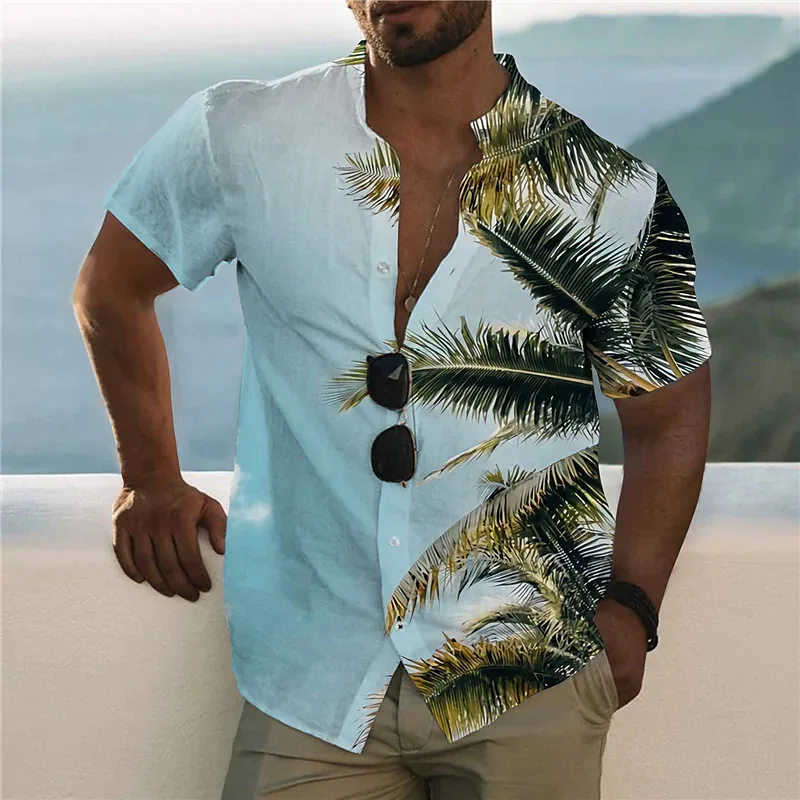 

Men's Summer Short-sleeve Shirt Casual Loose Collar Breathable Palm Leaf Print Vacation Daily Top