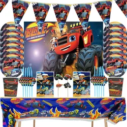 Blaze and the Monster Machines Theme Birthday Supplies Tablecloth Paper Plate Cup Straw Balloon Party Decoration Set Baby Shower