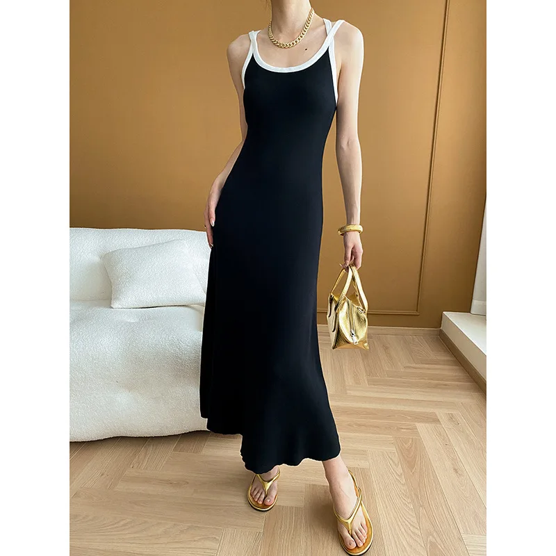 Sling Jurk Vrouwen Lange Jurken Een Lijn Vestidos Y2k Streetwear U Hals Mouwloos Elegante Bodycon Party Hoge Taille Werk Zomer