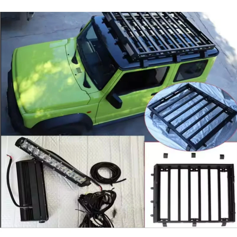 TELLIKA suzuki jimny roof rack roof carrier Cargo Luggage Rack Basket Metal Carrier Box with LED Light Kit For Suzuki Jimny JB74