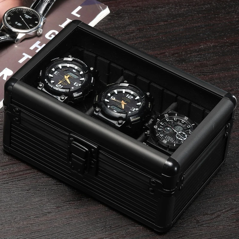 

3 Slot Watch Box Aluminum Alloy Watch Storage Box High-end Luxury Organizer Case Glass Display Men's Wrist Watches Boxes Gift
