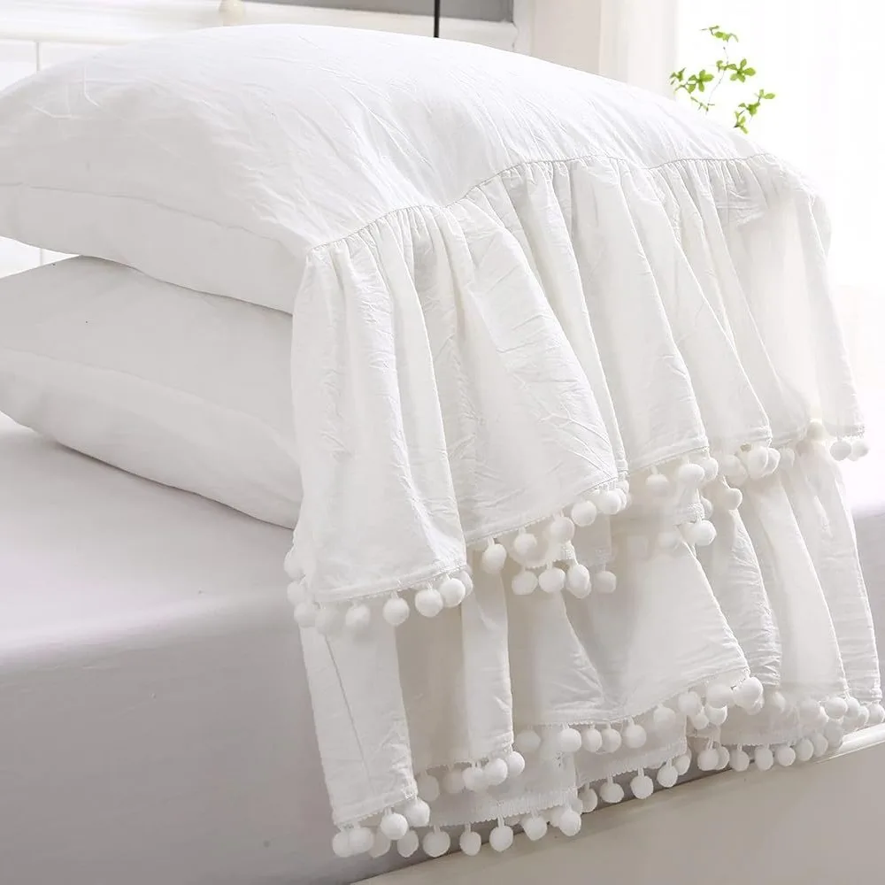 Korean Princess Ruffles Lace White Pillow Cover Living Room Sofa Funda Cojin Ball Edge Housse De Coussin Home Decor Pillowcase