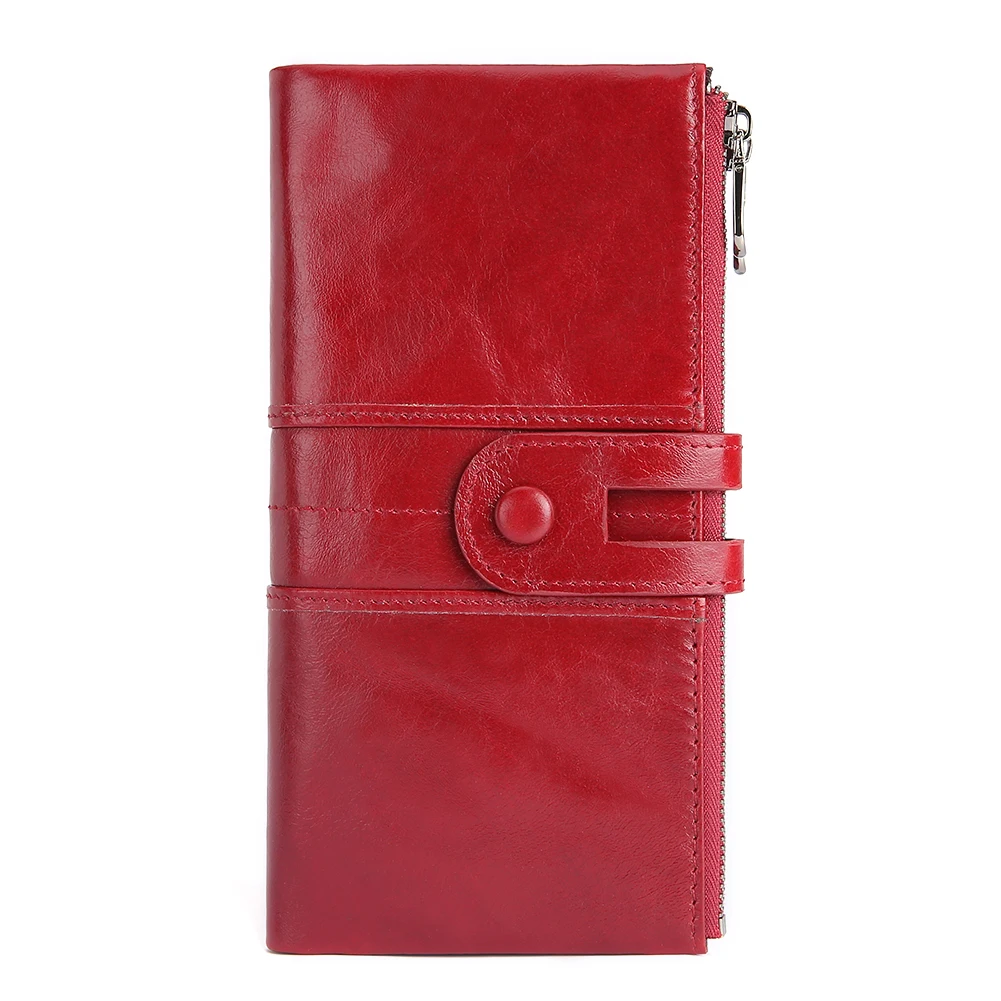 Retro leather ladies coin purse Korean fashion cell phone bags head layer cowhide rfid long wallet large capacity multi-color
