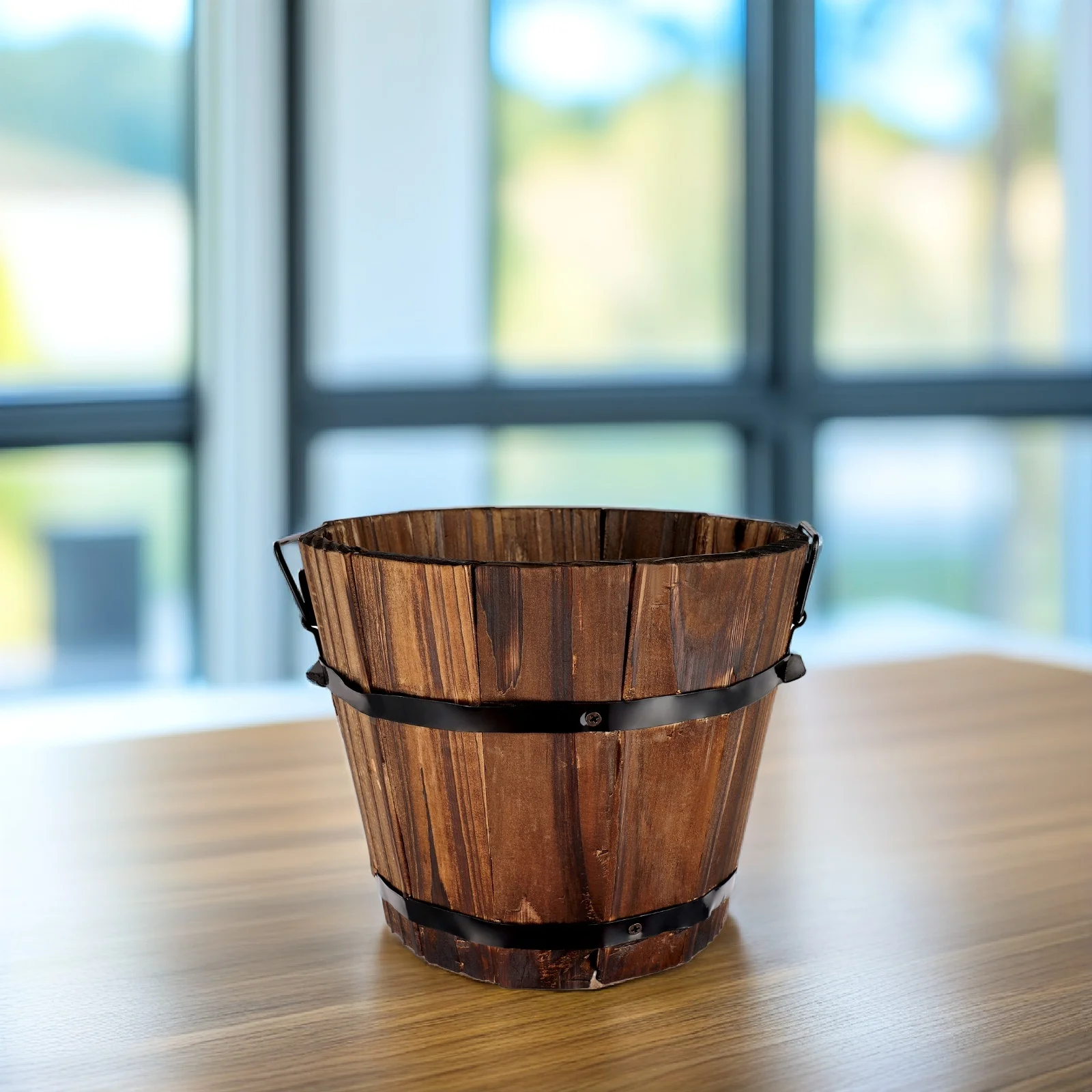 Wooden Round Barrel Planter Eco Friendly Solid Wood Succulent Pot Retro Home Decor Container Balcony Flower Pots