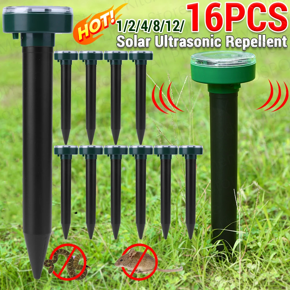 16-1PCS Solar Ultrasonic Mouse Repeller Snake Repeller Sound Siren Electronic Outdoor Backyard Farmland Animal Repellent Deterre