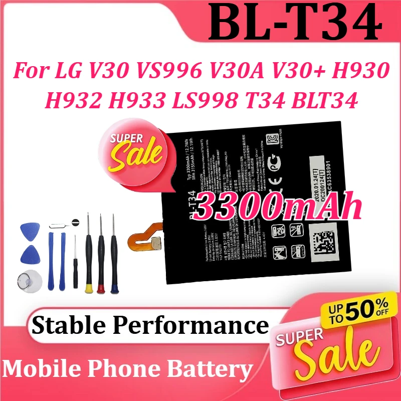 

Аккумулятор BL-T34 3300 мАч для LG V30 VS996 V30A V30+ H930 H932 H933 LS998 T34 BLT34 AS998 + инструменты