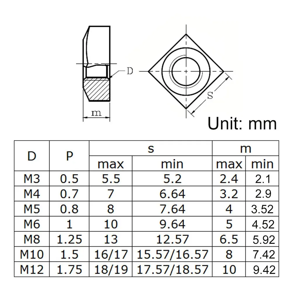 5/10/30PCS 304 Stainless Steel Square Nuts Metric Coarse Thread Nut High Quality A2 Nuts DIN557 M3 M4 M5 M6 M8 M10