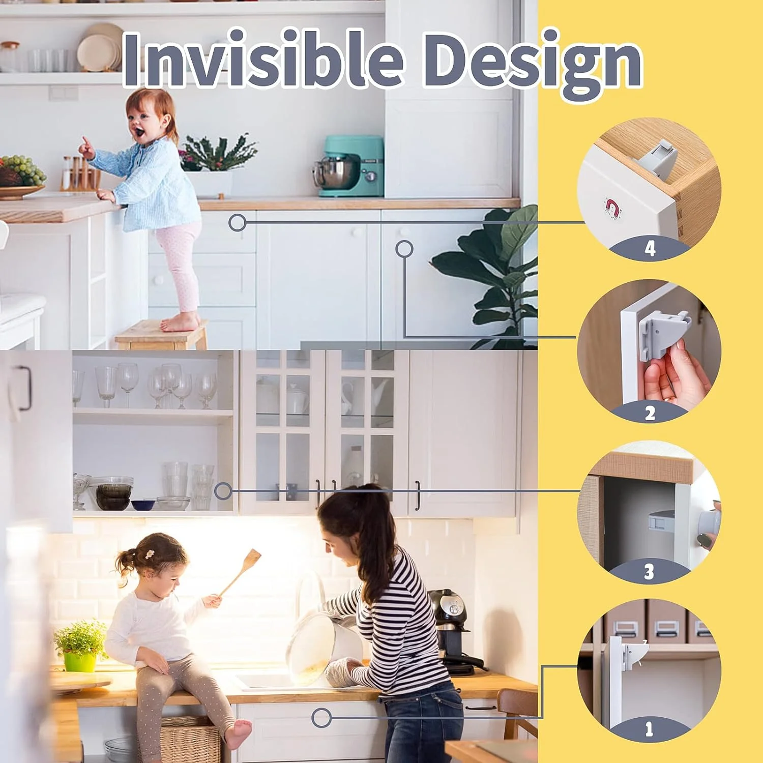 5pcs Magnetic Child Lock Baby Safety Lock Drawer and Cabinet Door Invisible lock Magnetic distance 4cm/1.57inch