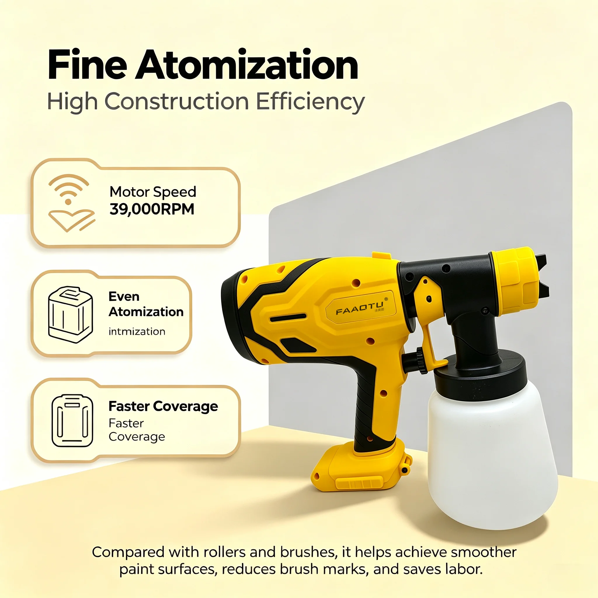 FAAOTU Cordless Paint Sprayer,Same Look&Function As DW,Budget‑Friendly Spray Gun Tool Compatible with DW batteries No battery