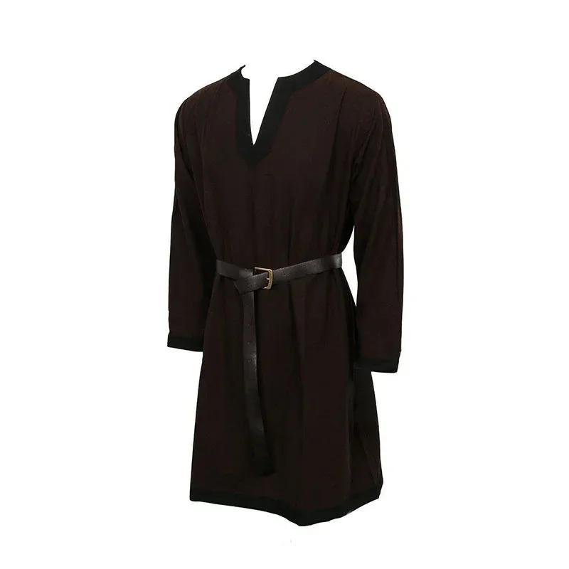 Средневековая черно-коричневая рубашка-туника для костюма викингов Ларп, длинный топ, мужская одежда из древних римских греков, одежда из искусственной кожи Be XM19 Средневековая черно-коричневая рубашка-туника для костюма викингов Ларп, длинный топ, мужская одежда из древних римских греков, одежда из искусственной кожи Be XM19