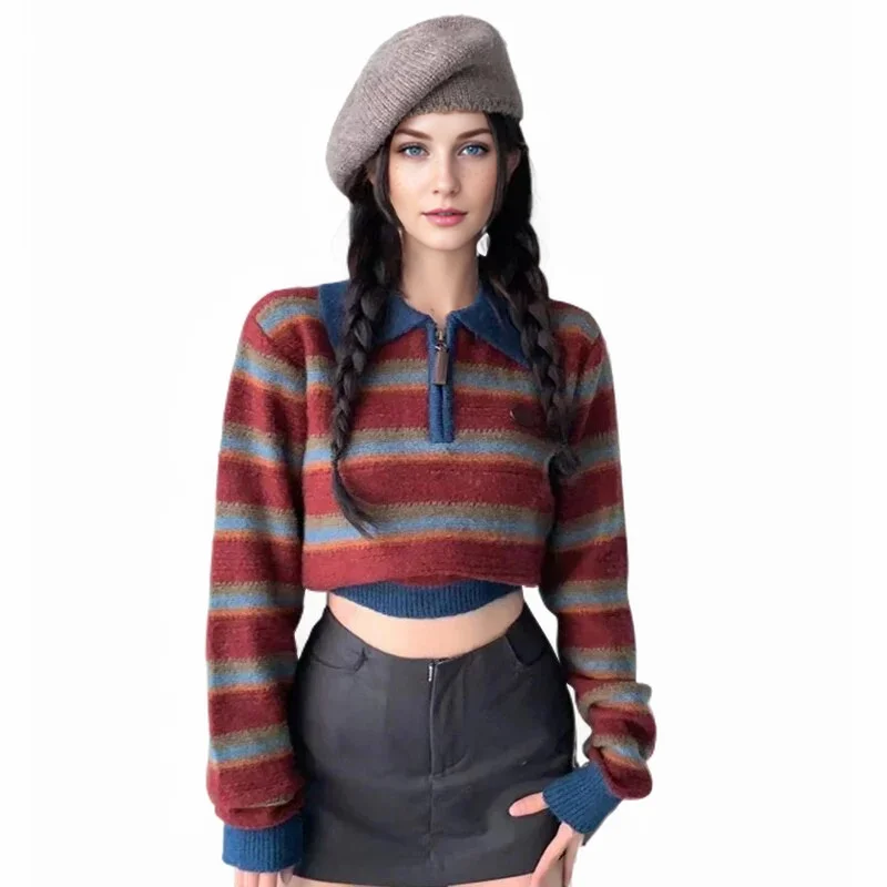 Sweaters for Women Autumn Winter V Neck Long Sleeve Striped Casual Knit Striped Pullover Sweater Tops