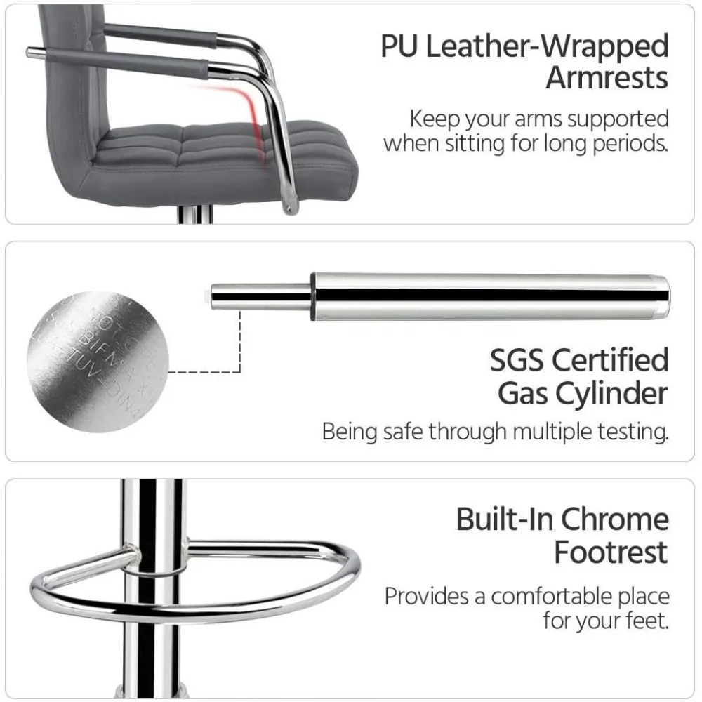 Zestaw stołków barowych z 2 obrotowych stołków barowych ze skóry PU do stołka kuchennego, krzesło do jadalni z podłokietnikiem, stołki barowe na ladę