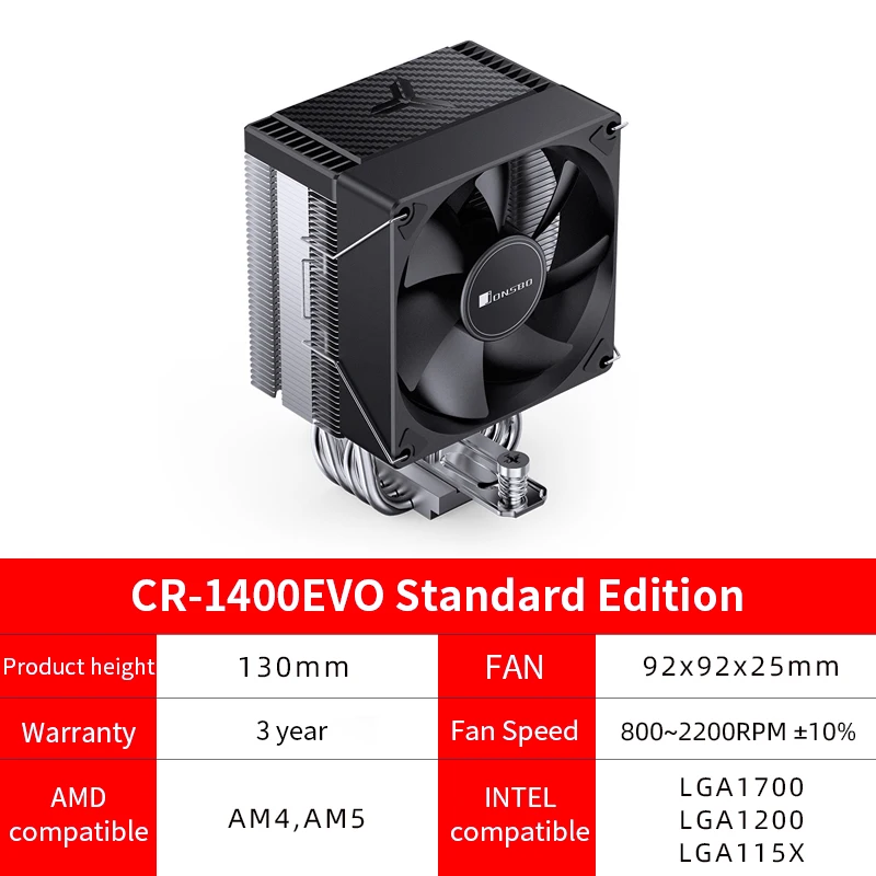 Jonsbo CR-1400 EVO CPU Cooler 4 HeatPipe Tower 5V 3 PIN ARGB Cooling Fan Heat Sink 180W Radiator Intel LGA1700 115X 1200 AM5 AM4