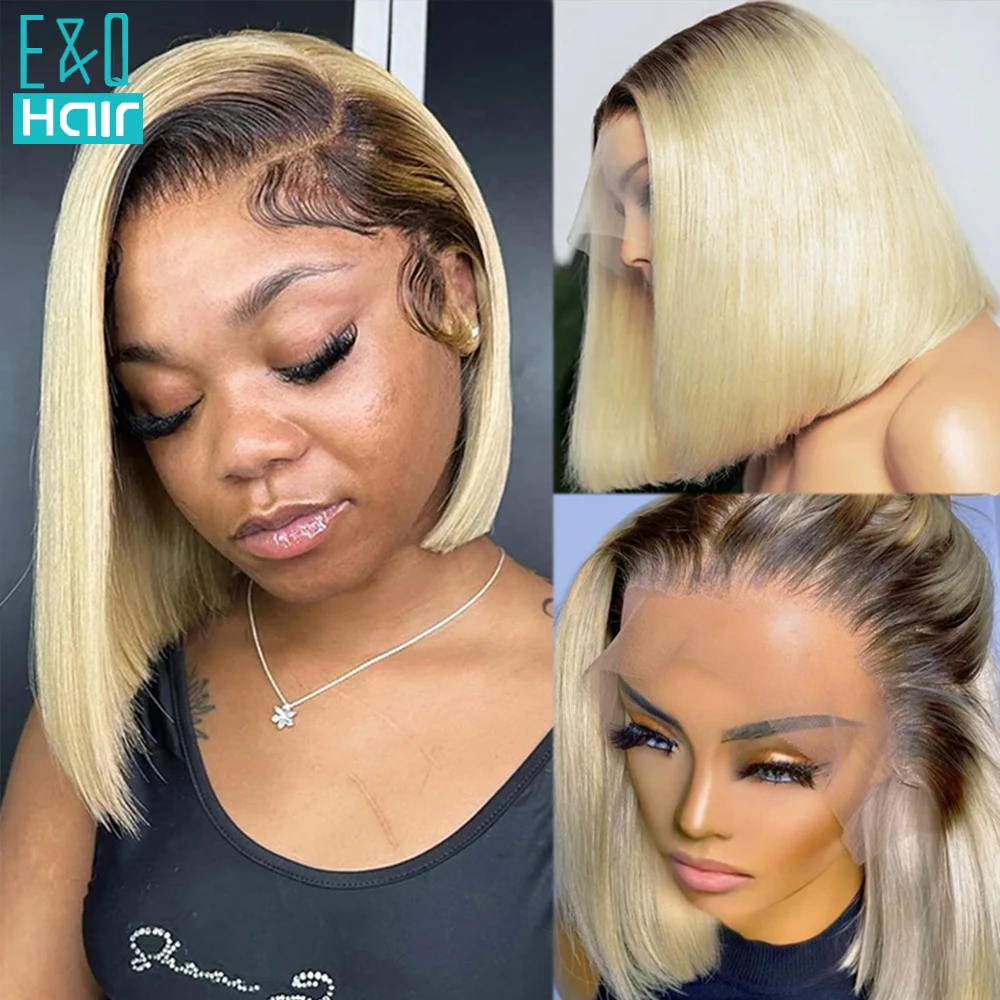 

Ombre Honey Blonde Colored 13x4 13x6 Transparent Lace Front Human Hair Wig Straight Short Bob Pixie Cut Brazilian Remy On Sale