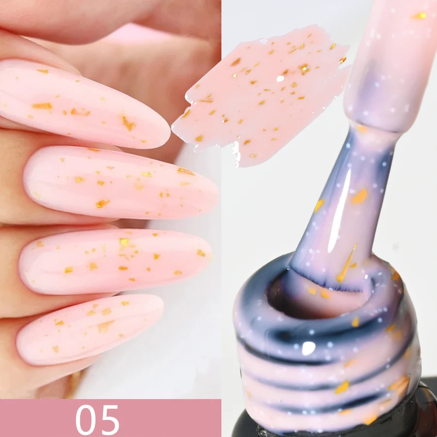 1 Bottle Flower Glitter Nail Gel Polish Nude Pink Gold Foils Effect Semi Permanent UV Gel Varnishes Nails Art Manicure Gel GY95