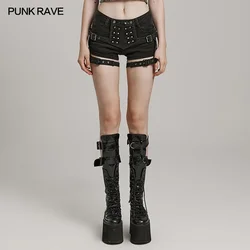 PUNK RAVE Women's Punk Stretch Denim Tight Shorts Handsome Sexy Girl's Personalized Black Short Pants Summer