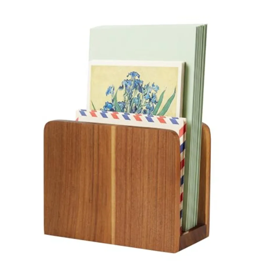 Mail Organizer, Acacia Wood Mail Holder for Desk, Letter Holder, Office Desk Organizers and Accessories for File Paper Folder