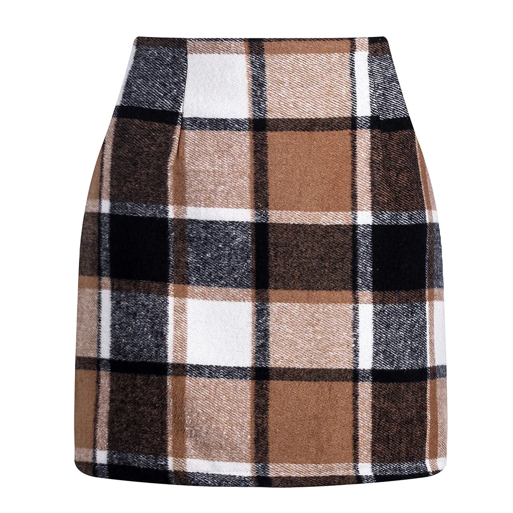  Sexy Tight Pencil Wool Mini Skirt 2023 Autumn New Hot Selling Fashion Street Commuter Women's High Waist Plaid Skirt