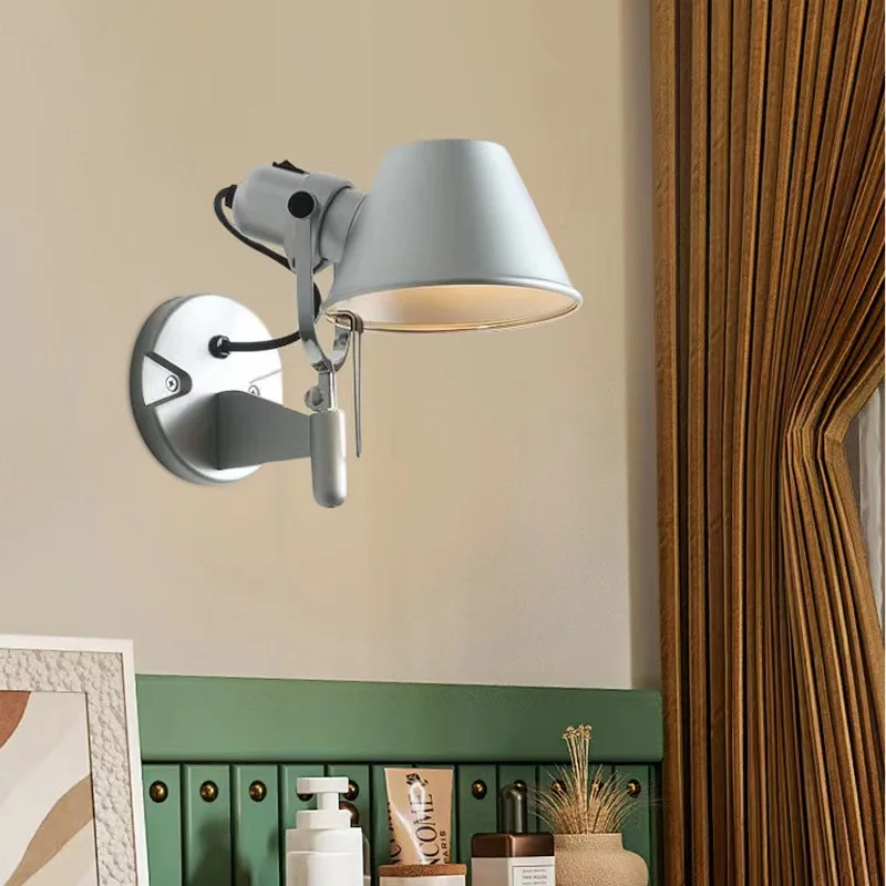 LED Nordic Simple Mode Creative Besidebed Wall Lamp Pretty Girl Bedroom Work Rocker Arm Joint with Switch Straw Hat Wall Light