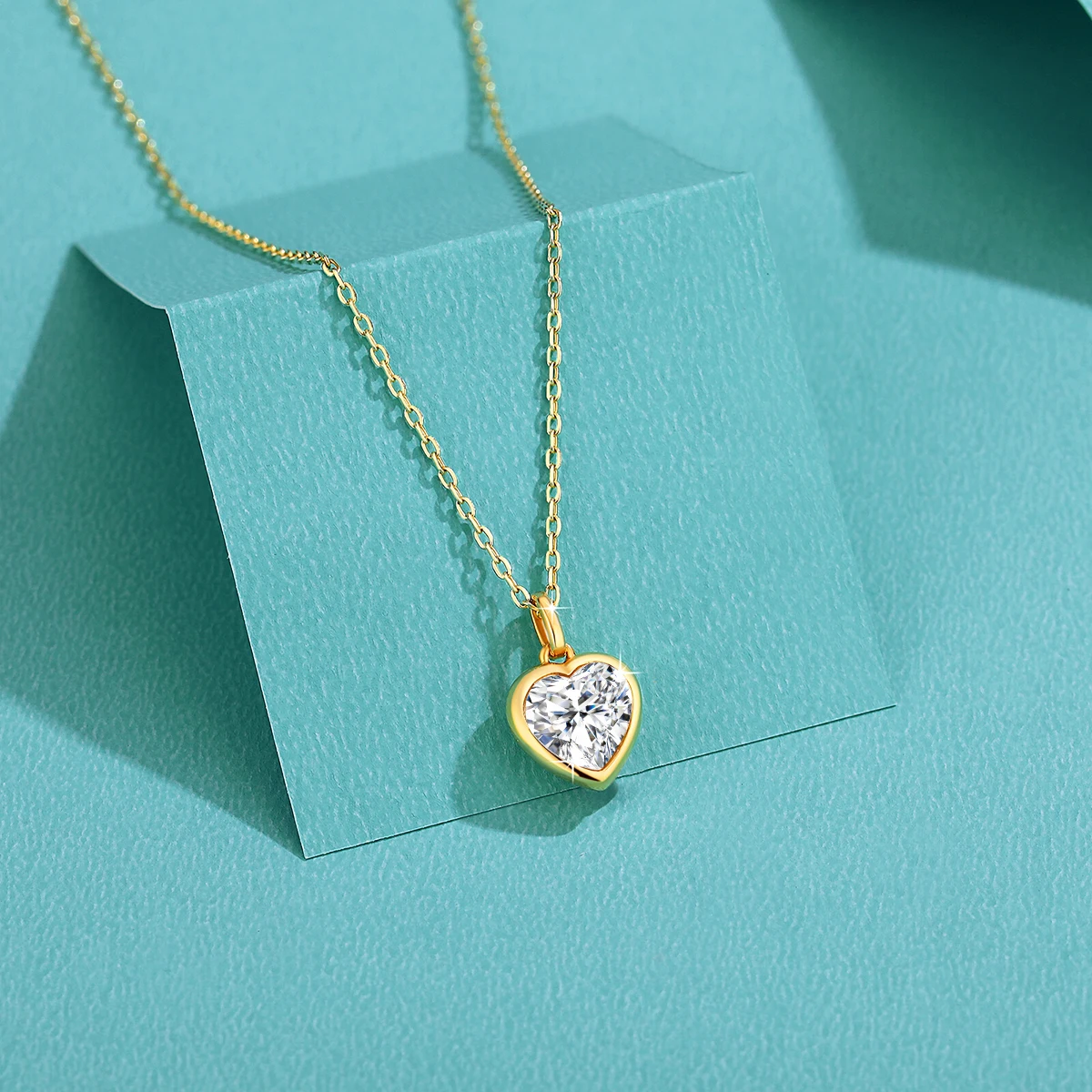 925 Sterling Silver Heart Cut Moissanite Diamond Pendant Necklace for Women Eternity Love Anniversary Jewelry Gift Sweet Jewelry