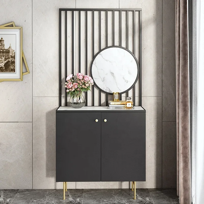 

# Легкий роскошный черный перегородка для гостиной, входной шкаф, мраморное украшение, современная стойка для обуви