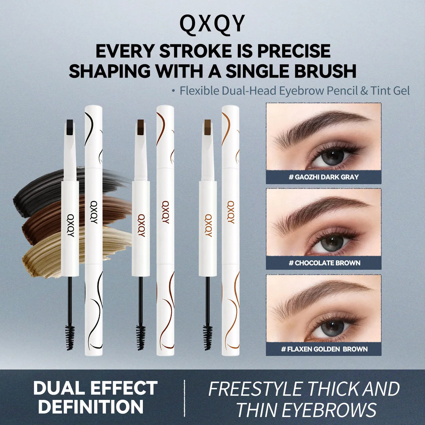 قلم حواجب مزدوج الأطراف من QXQY + صبغة حواجب لقفل الألوان الطبيعية وتشكيل طويل الأمد. قلم حواجب مزدوج الأطراف أ #5