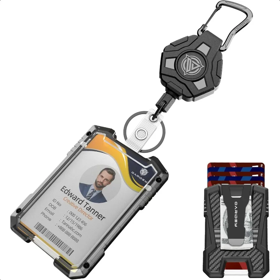 

Retractable Badge Holders Heavy Duty Retractable Keychain with Tactical ID Card Holder Holds 5 Cards ID Badge Holders with Meta