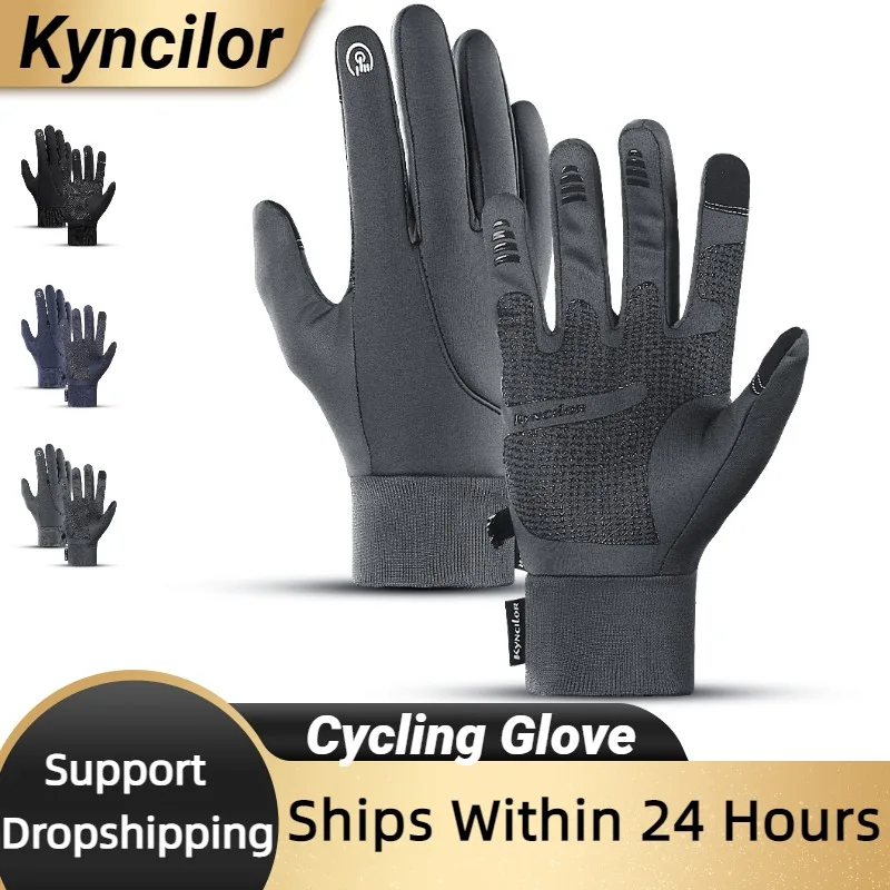 Kyncilor Winter-Fahrradhandschuhe, wasserdicht, Fleece, Samt, Touchscreen, Fahrradhandschuhe zum Angeln, Wandern, Winterhandschuhe