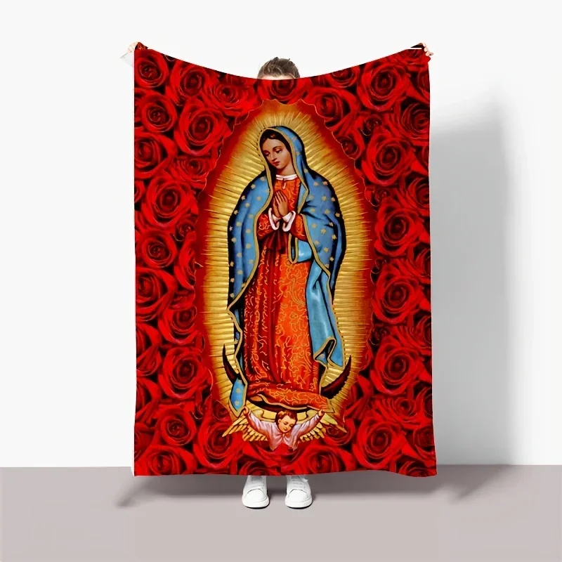 

Virgin Mary Printed Fleece Blanket, Super Soft Fluffy Flannel Blanket For Bed Sofa Couch, Fuzzy Blankets Bedspread Home Textiles