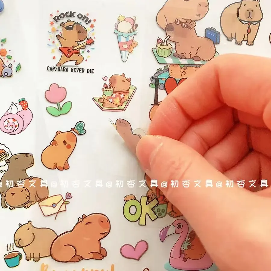 4Set Lovely Capybara Animal Sticker Waterproof PVC DIY Goo Card Set Creative Stationery Handbook Sticker children's day gifts